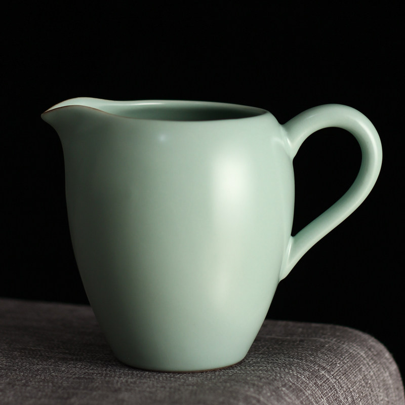 丽夏汝窑公道杯冰裂汝瓷分茶器家用可养公杯侧把青瓷茶海功夫茶具