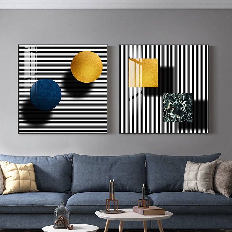 轻奢风格客厅装饰画沙发背景墙几何图形挂画三联卧室床头创意壁画