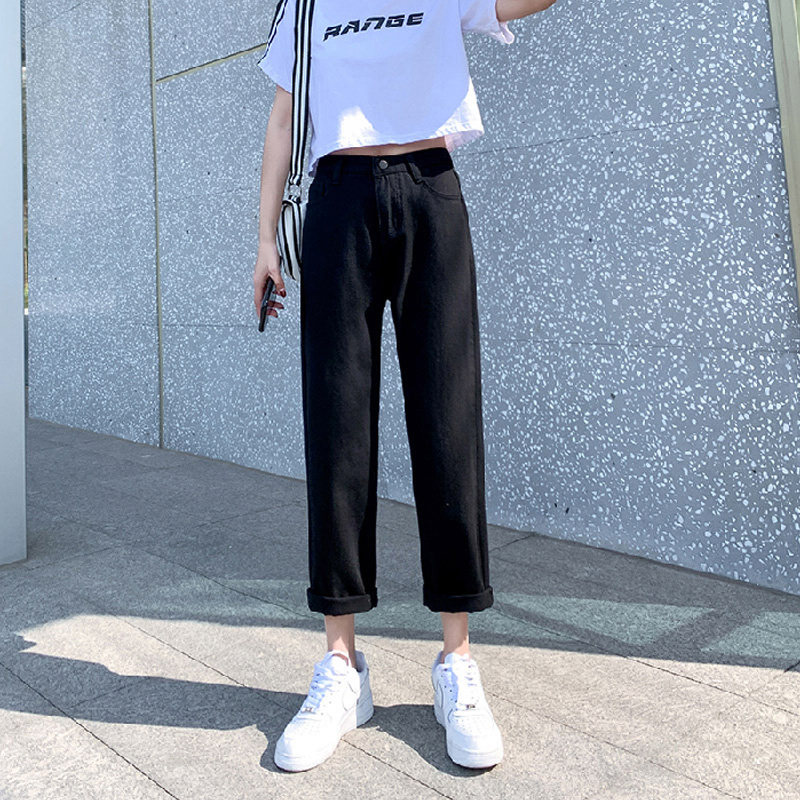 黑色牛仔裤女直筒宽松2021年新款春秋春款新款高腰显瘦烟管裤子