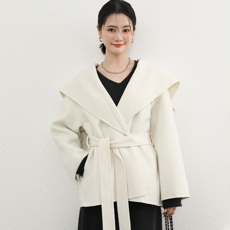 MIUZA设计款大翻领驼绒羊毛大衣女系带小众毛呢外套2023冬季新款