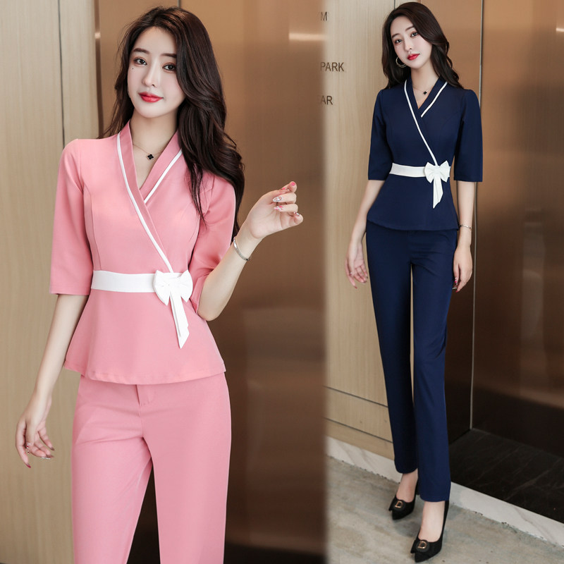 洗浴按摩技师工装2021新款秋冬足浴足疗服装女遮肚显瘦养生馆套装