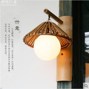日式壁灯复古餐厅装饰灯创意农庄茶庄民宿走廊阳台灯竹艺床头壁灯