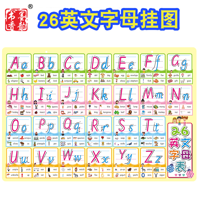 墨韵书香学前幼儿园英文字母挂图英语早教启蒙幼儿学习英文 无声