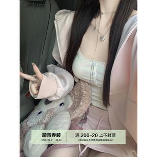 白水女【清甜少女~】拼接蕾丝吊带背心女夏性感纯欲紧身短款上衣