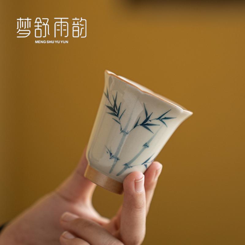 草木灰手绘竹子茶杯闻香杯家用陶瓷品茗杯功夫茶具单杯主人杯茶盏