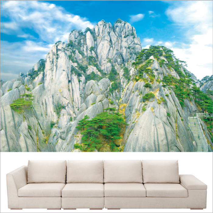 黄山图大山高山有山无水靠山图装饰画蓝天白云客厅办公室背景墙贴