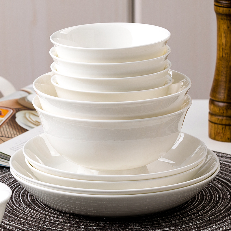 富彩陶瓷纯白碗碟套装家用欧式骨瓷碗盘餐具吃饭套碗盘子餐具组合
