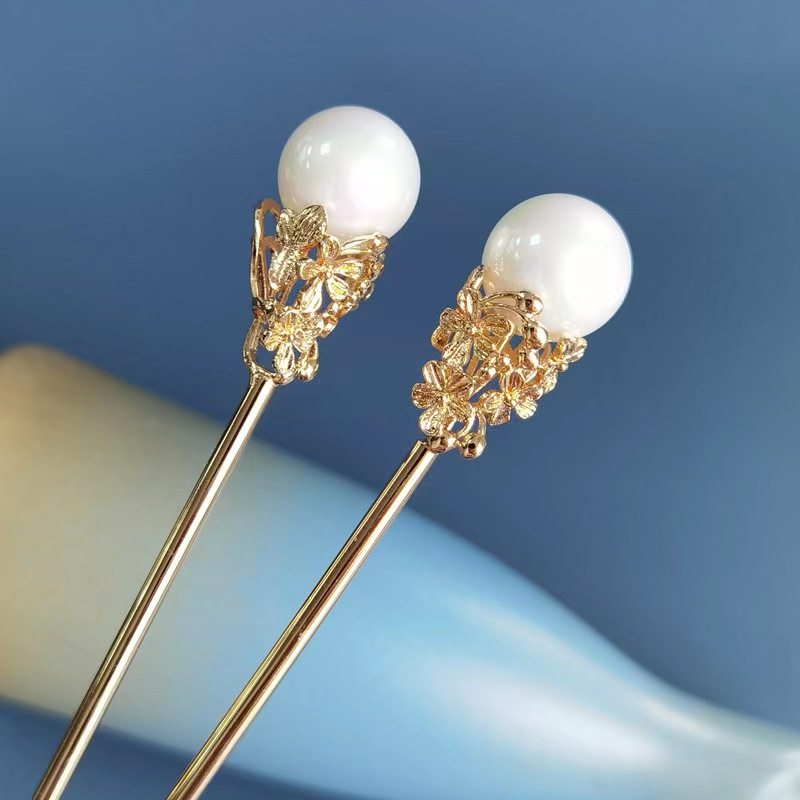 绛珠发簪贝壳珍珠唐宋明制神棍簪子古风汉服头饰古装发髻发钗新品