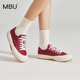 MBU 厚底防水帆布鞋女2024夏季新款透气轻便增高酒红色小白鞋板鞋