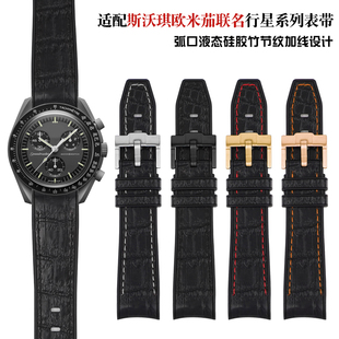 适配欧米茄斯沃琪swatch联名款行星系列液态硅胶表带弧口月球HK5