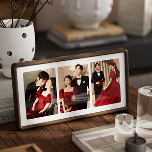 婚纱照相框摆台定制高级感实木榫卯相架洗结婚照片做成多宫格摆件
