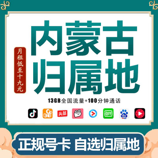 内蒙古呼和浩特手机电话卡纯流量卡无线电信4G5G上网卡0月租通用Q