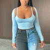 Sling Tube Top Long Sleeve Shawl T-shirt Two Piece Set Sling Tube Top Long Sleeve Shawl T-shirt Two Piece Set
