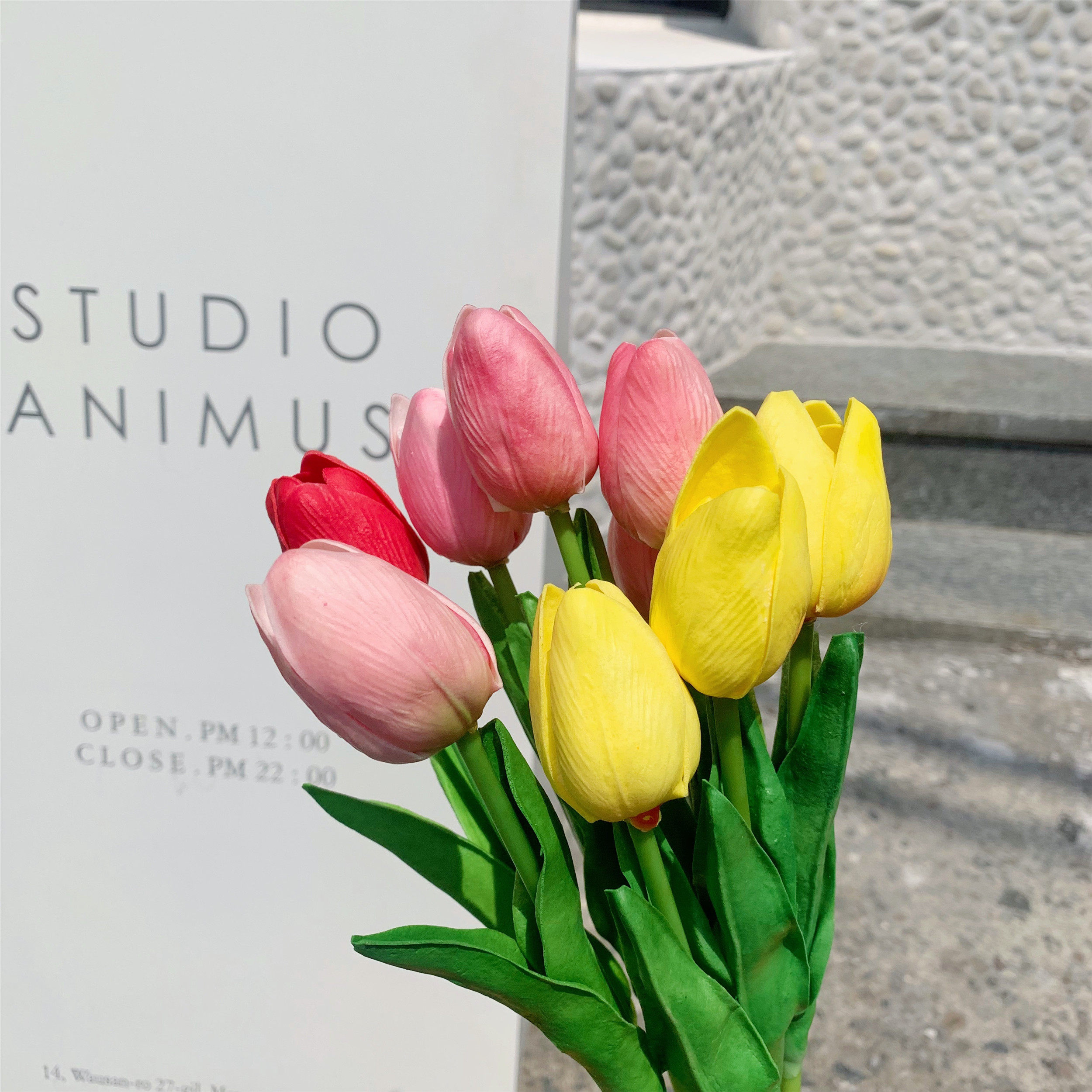 韩风ins网红白混色郁金香仿真花束摆件小清新装饰假摆设拍照道具