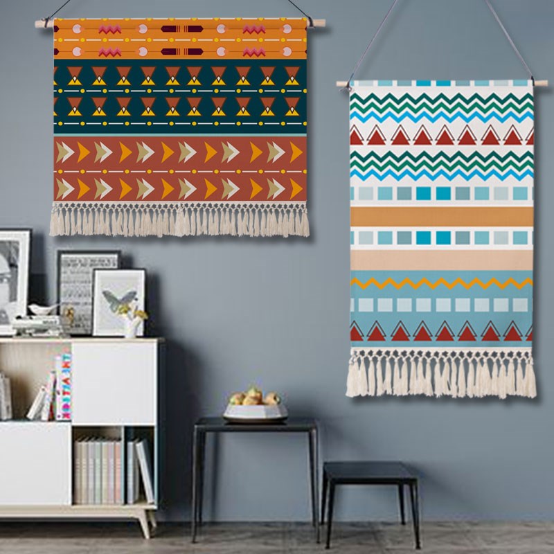 ins北欧几何流苏挂毯电表箱布艺遮挡布房间卧室小清新棉麻挂布