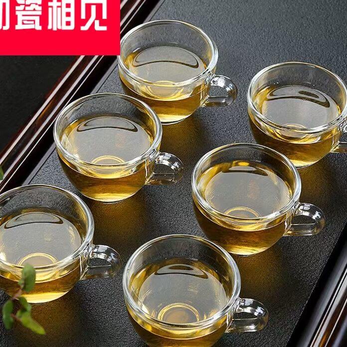 初瓷相见耐热玻璃茶杯小杯子带把透明功夫玻璃茶具双层品茗杯单