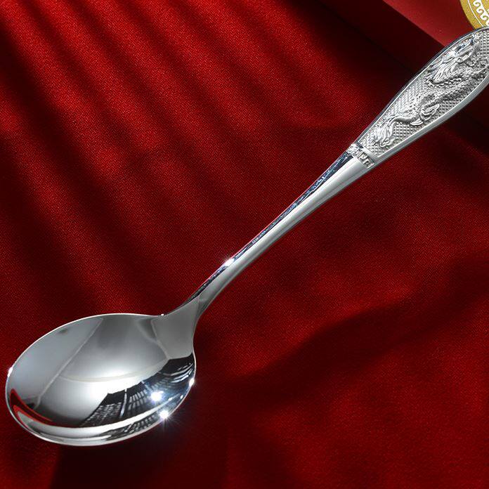 泰光银楼足银999中式银汤勺银勺子银调羹饭勺银餐具重约46克