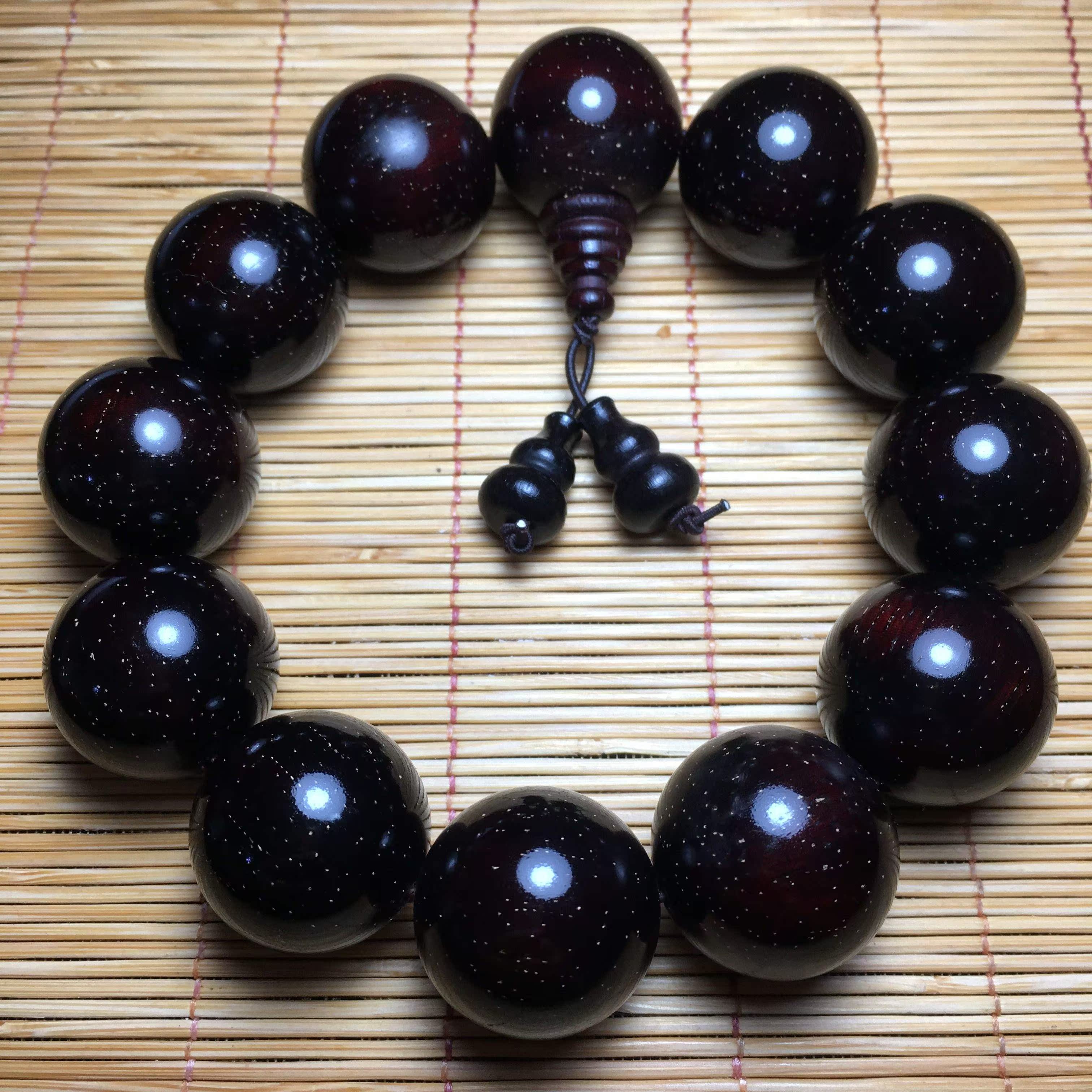 一折小叶紫檀木手串金星老料玻璃底