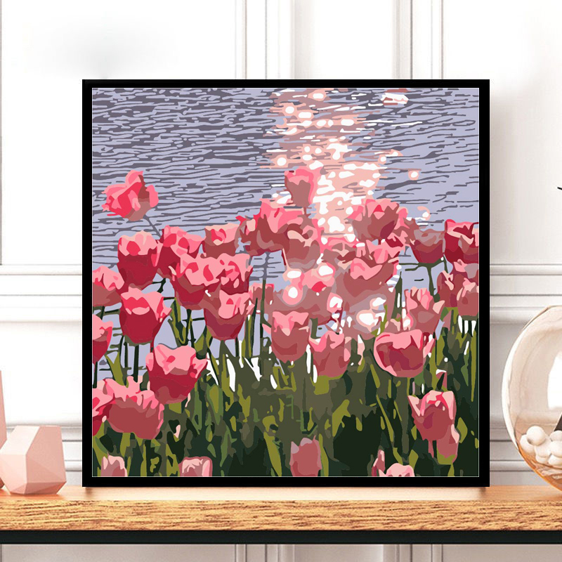 数字油画diy填充油彩画简单手工涂色丙烯画减压卧室装饰画郁金香