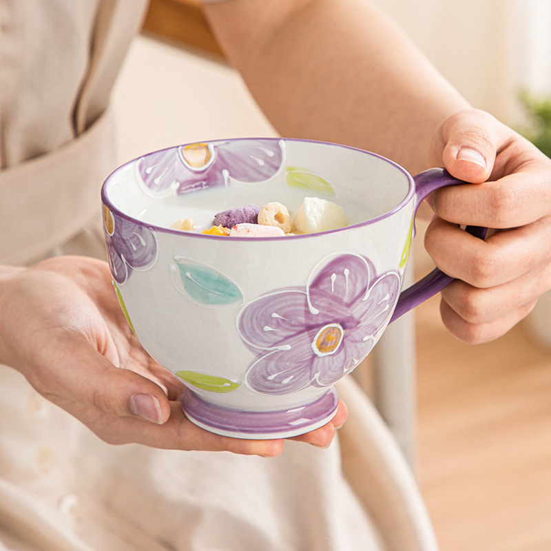 可爱陶瓷燕麦杯带勺情侣一对水杯早餐