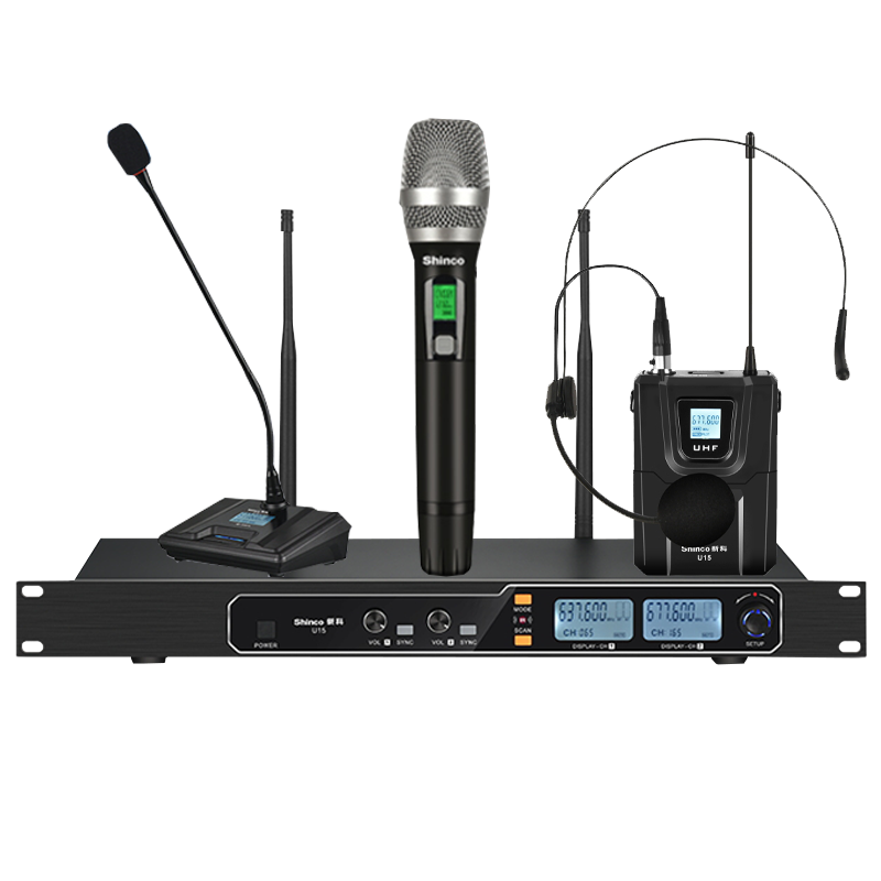shinco/新科u15一拖二无线麦克风调频头戴耳麦桌面鹅颈麦手持话筒