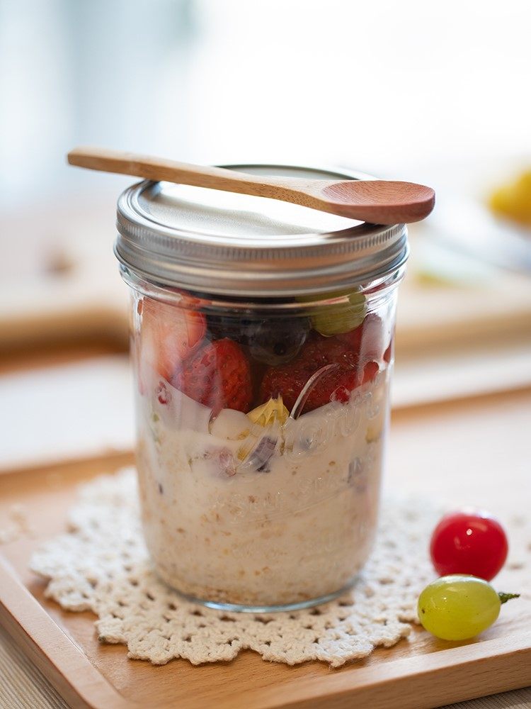 ballmasonjar美式梅森罐玻璃透明燕麦密封罐奶昔宽口果汁饮料杯