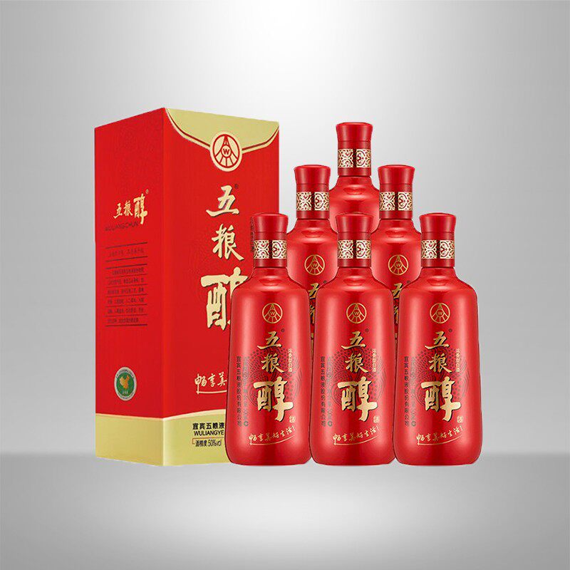 五粮液股份五粮醇红淡雅浓香型国产42度纯粮食白酒500ml6整箱装
