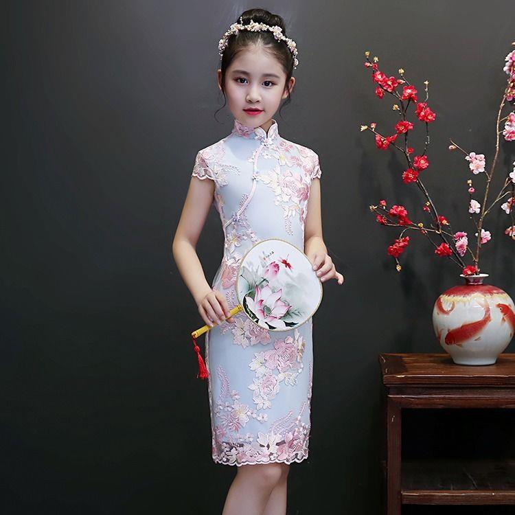 女童旗袍2021新款春夏儿童唐装古筝演出服中国风修身小女孩公主裙