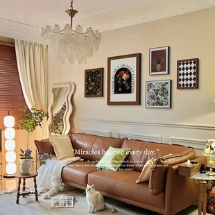 法式复古客厅装饰画中古风艺术沙发背景墙挂画美式抽象组合壁画