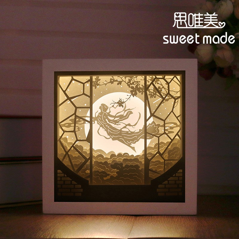 嫦娥奔月小夜灯中秋节日创意礼品相框灯客厅摆件3D立体光影纸雕灯|msdalam kategori bekalan perayaan/hadiah, produk budaya dan kreatif, 文化创意纸雕灯 - dari Buy2taobao.com untuk memberikan perkhidmatan ejen Taobao profesional membeli