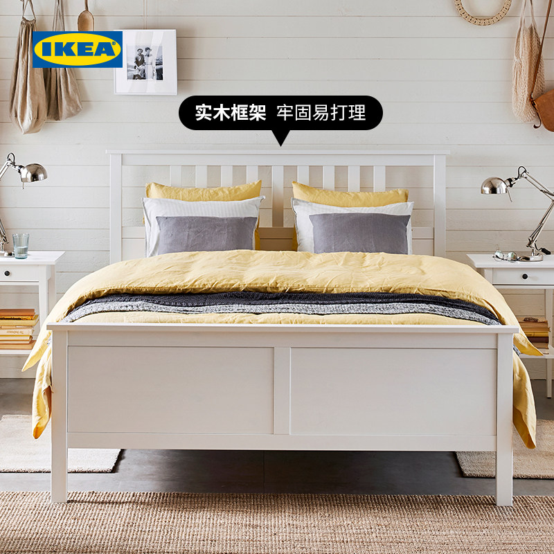 ikea宜家hemnes汉尼斯床架侘寂风双人床实木床主卧欧式现代简约