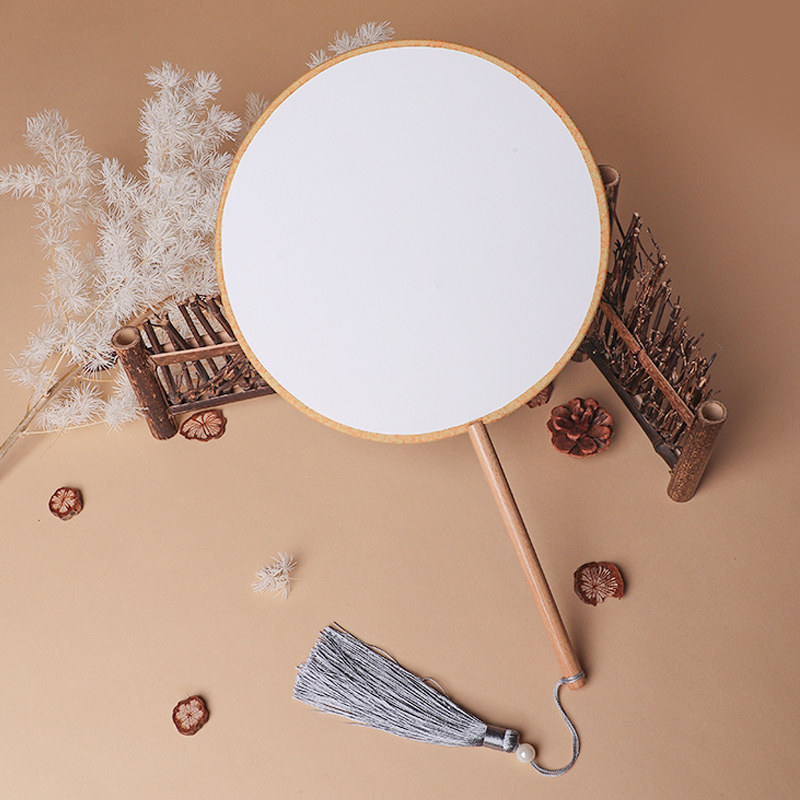 老阊门【真丝空白团扇】手工白色扇面白面手绘画熟绢布洒金圆形扇