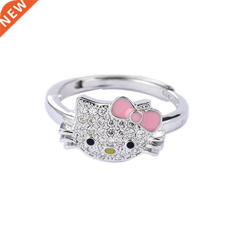 Fashion Y2K Kitty Ring Platinum Plated Silver Jewelry Openi