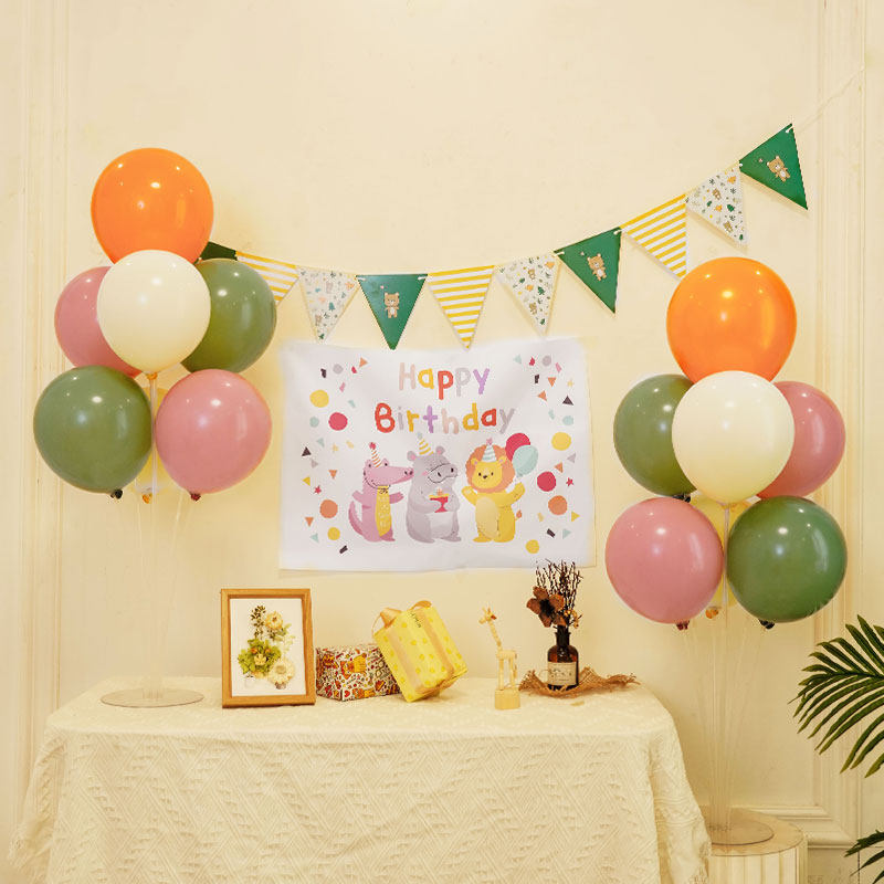 ins风生日快乐派对装饰海报背景墙小红书男女孩周岁场景气球布置
