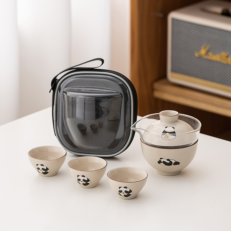 户外旅行茶具套装随行熊猫快客杯便携包露营旅游泡茶装备定制LOGO