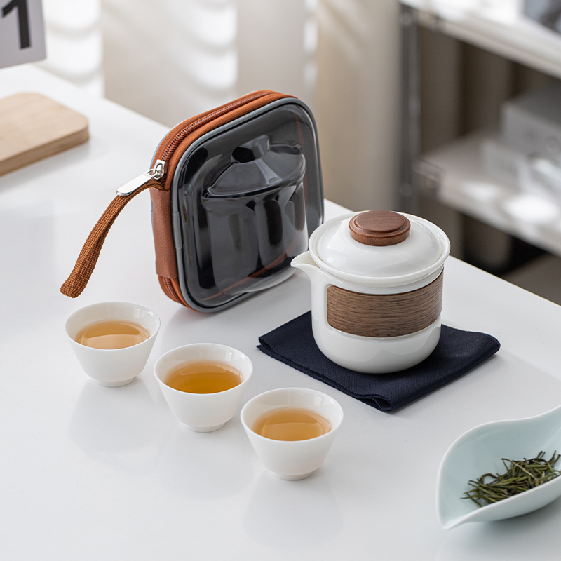 羊脂玉旅行茶具便携式收纳包户外泡茶随行杯小套装白瓷快客杯定制