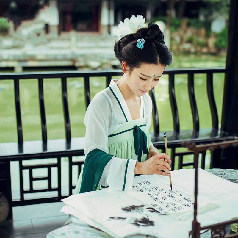 古装汉服女学生襦裙成人礼古典舞蹈七仙女广袖古筝服装七夕中国风