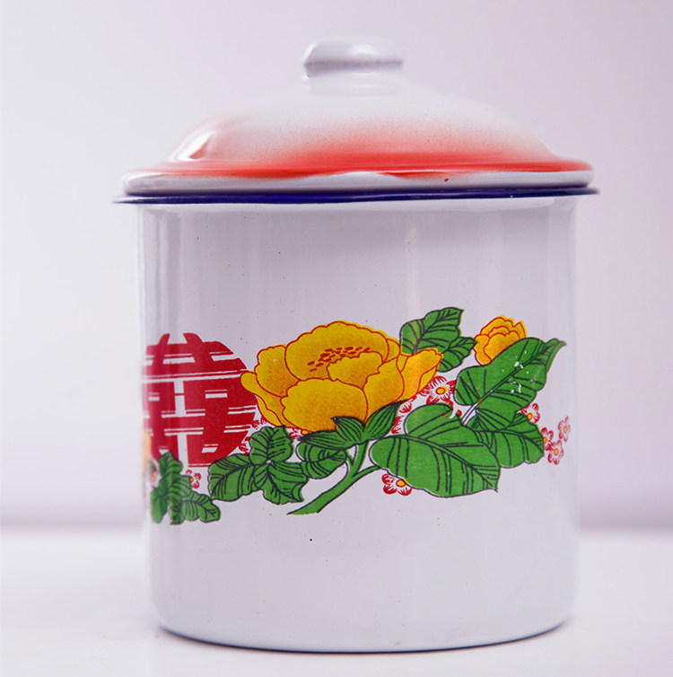 双喜搪瓷杯茶缸子经典怀旧水杯瓷杯老式复古茶缸杯子大容量搪瓷缸