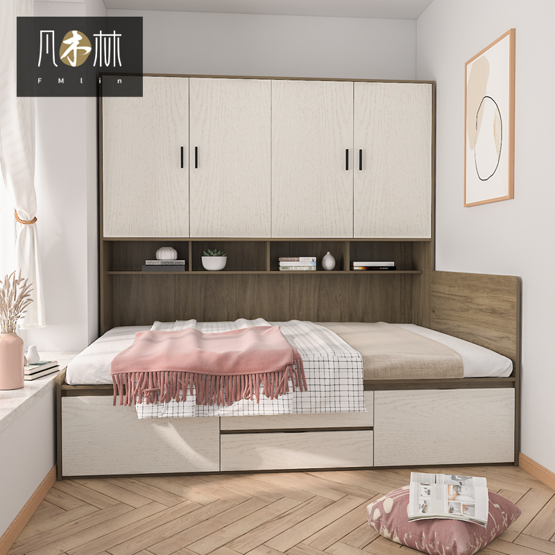 衣柜床一体小户型多功能带书桌衣柜榻榻米组合收纳床衣帽间儿童床