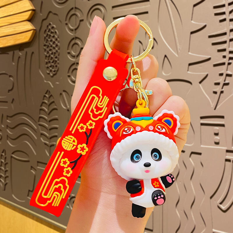 国潮中国风熊猫钥匙扣卡通书包挂件情侣汽车钥匙链可爱小礼品