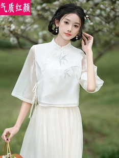 中式唐装女中国风汉服夏装禅意茶服民国改良旗袍上衣半身裙两件套