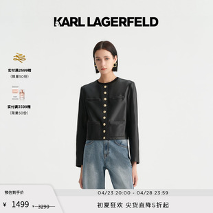 KARL LAGERFELD卡尔拉格斐春夏新款小香圆领型PU皮衣外套老佛爷