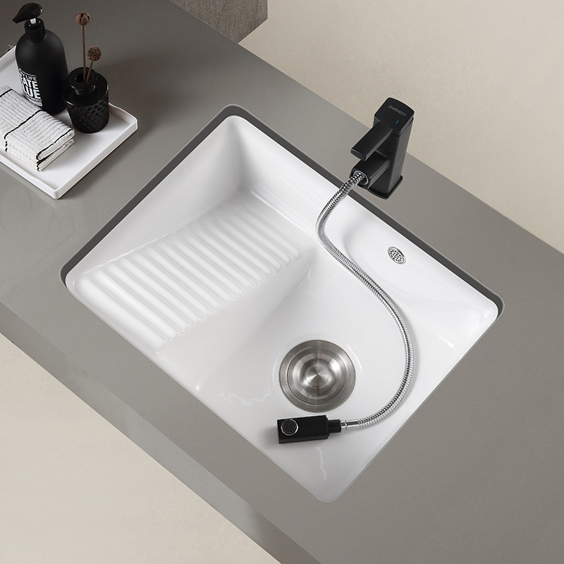 阳台洗衣盆带搓衣板嵌入式台下盆大小号水槽加深陶瓷洗手盆洗衣池