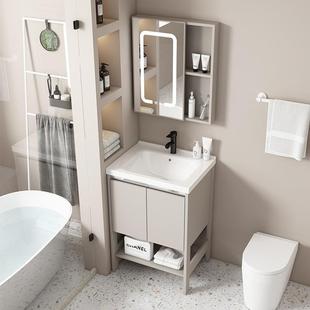 卫生间太空铝落地式洗手盆柜组合洗脸盆简易小户型浴室柜洗漱台池