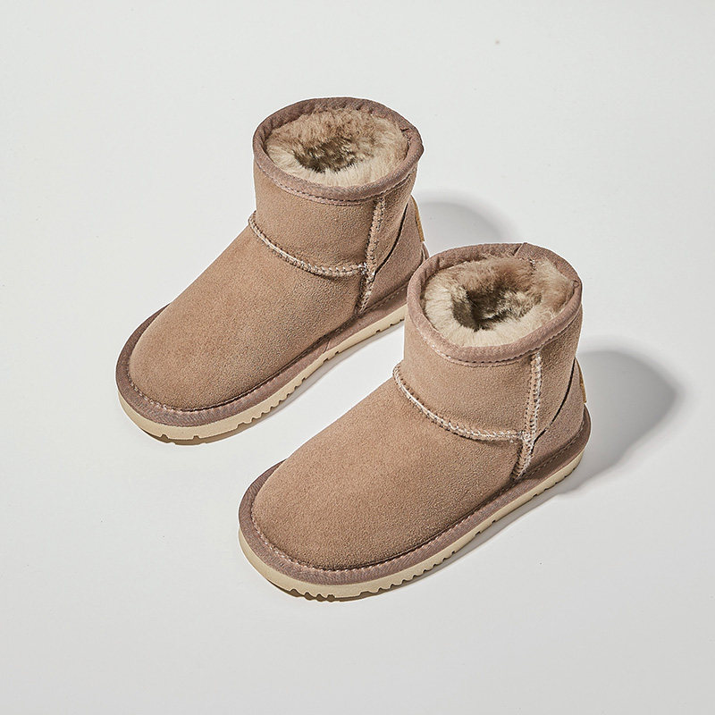 vtgugg真皮儿童雪地靴男女宝宝短靴皮毛一体加绒保暖羊毛2021新款