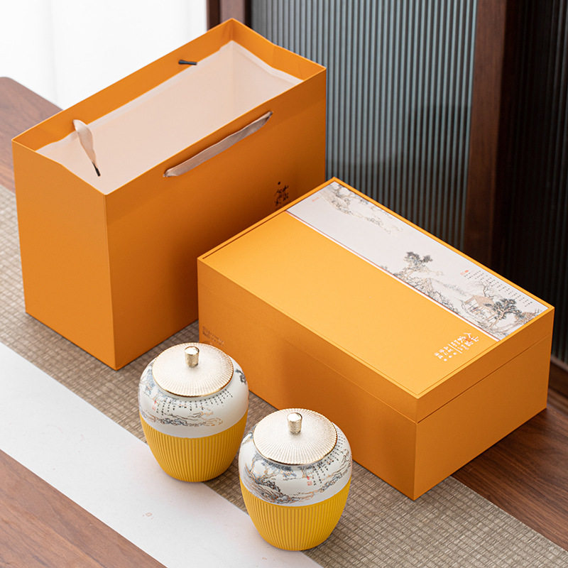 德化山水陶瓷茶叶罐礼盒包装盒套装绿茶红茶黄金芽通用空盒