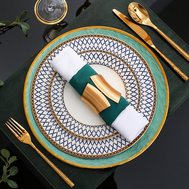 欧式轻奢西餐牛排盘样板房间餐具套装骨瓷餐盘装饰摆件样品房摆台