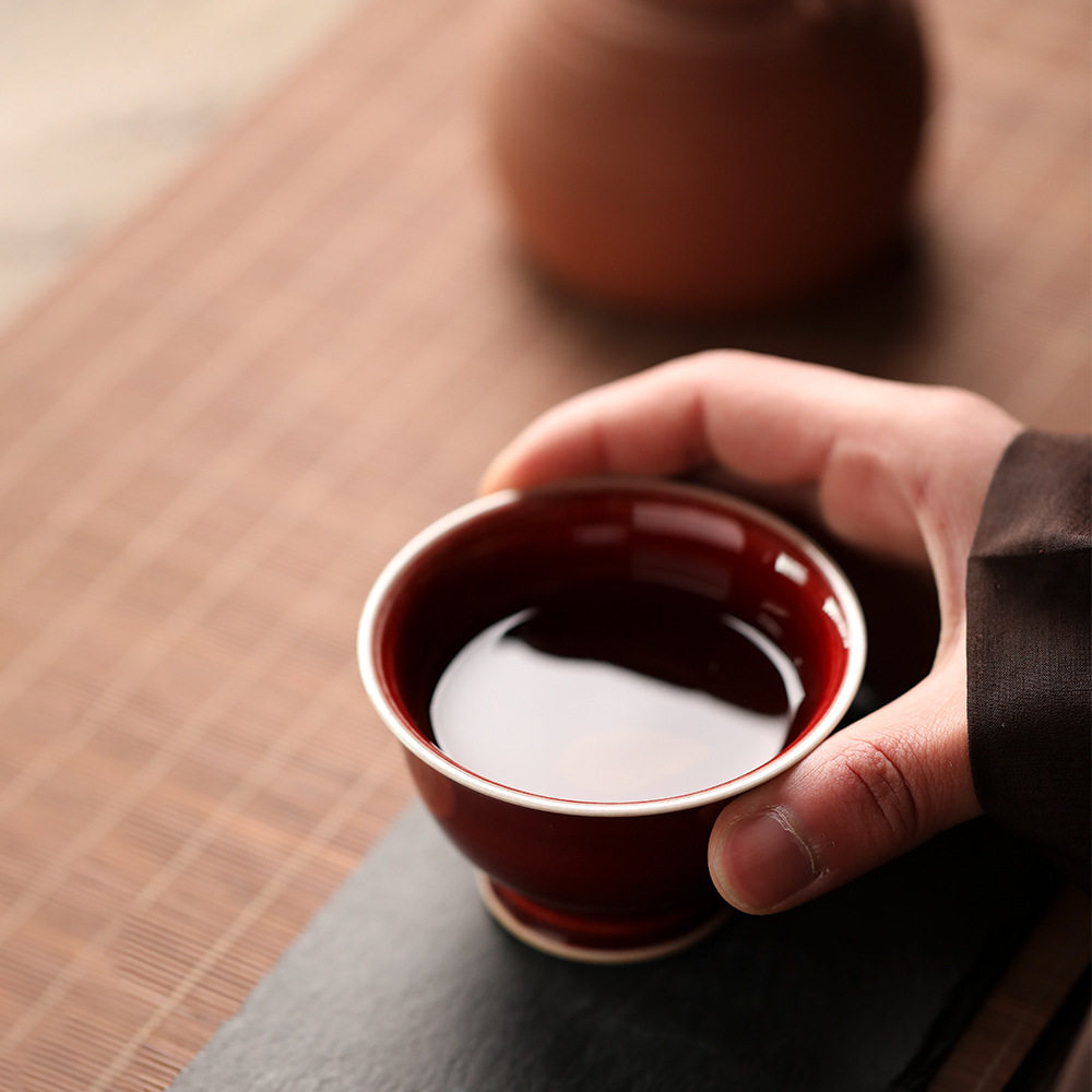 景德镇郎红主人杯原矿手工郎窑红色釉茶杯窑变陶瓷功夫茶具品茗杯