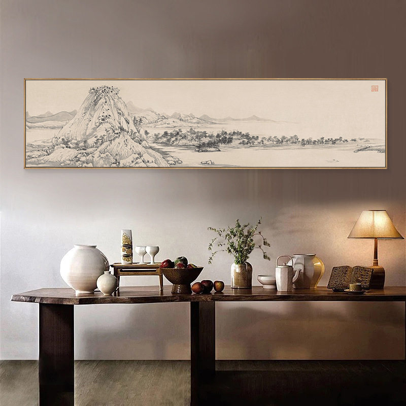 客厅书房装饰横幅山水壁画富春山居图国画新中式茶室沙发背景墙画