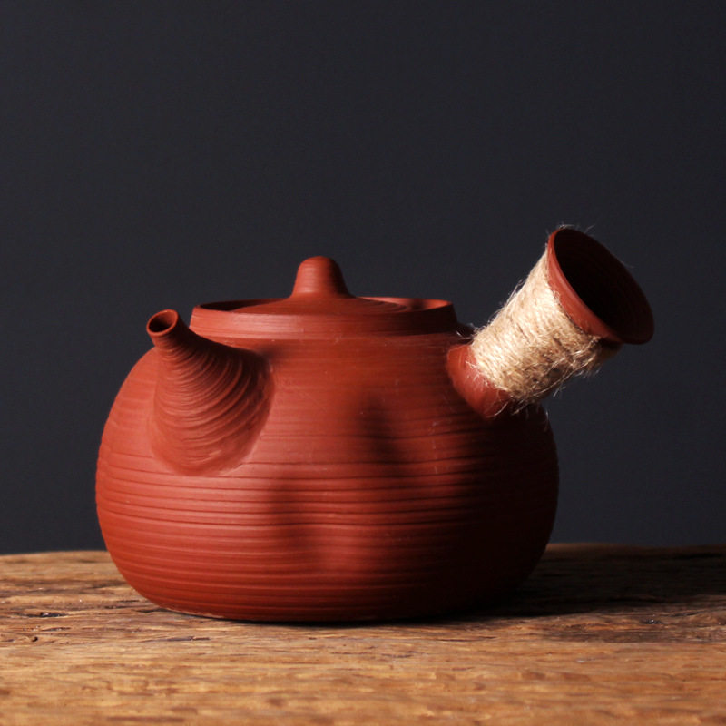 潮州手拉砂铫壶异形凹凸薄胚功夫茶炉煮茶器烧水壶侧把壶红泥手工